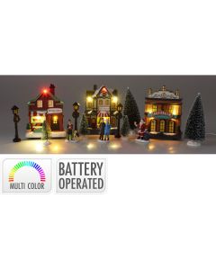 Dorpstraat met Verlichte Kersthuisjes - Wintertafereel