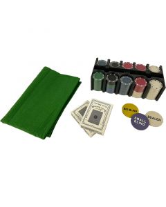 Pokerset 200 pokerchips - inclusief kaarten, pokermat en dealer, big blind en small blind