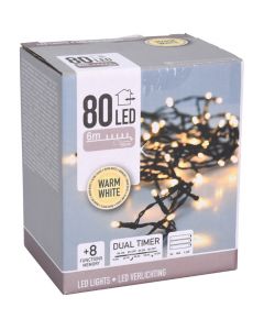 LED-verlichting 80 LED - warm wit - op batterij - 8 Lichtfuncties - Dual-Timer