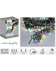 Micro Cluster 200 led - 4m - Soft Multi Colour - Batterij - Lichtfuncties - Geheugen - Timer