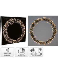 Kerstring met verlichting - 400 LED - Ø48 cm - warm wit - 8 Lichtfuncties - voor binnen en buiten