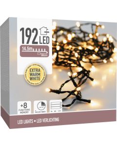 Kerstverlichting 192 led - 14.5m - extra warm wit - Batterij - Lichtfuncties - Geheugen - Timer