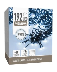Clusterverlichting 192 led -  1.4m - wit - Batterij - Lichtfuncties - Geheugen - Timer