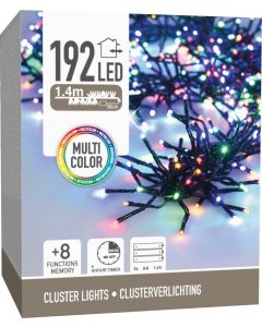 Clusterverlichting 192 led -  1.4m - multicolor - Batterij - Lichtfuncties - Geheugen - Timer