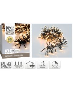 Clusterverlichting 192 led -  1.4m - extra warm wit - Batterij - Lichtfuncties - Geheugen - Timer