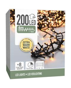 Micro Cluster 200 led - 4m - extra warm wit - Batterij - Lichtfuncties - Geheugen - Timer