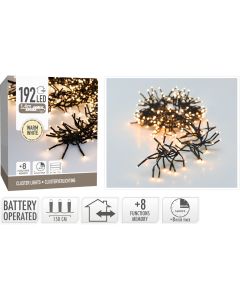 Clusterverlichting 192 led -  1.4m - warm wit - Batterij - Lichtfuncties - Geheugen - Timer