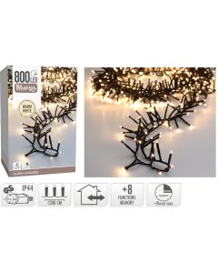 Maxi Cluster Kerstverlichting - 800 led - 12m - warm wit - Timer - Lichtfuncties - Geheugen - Buiten