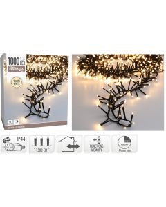 Maxi Cluster Kerstverlichting - 1000 led - 15m - warm wit - Timer - Lichtfuncties - Geheugen - Buiten