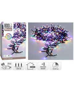 Maxi Cluster Kerstverlichting - 800 led - 12m - multicolor - Timer - Lichtfuncties - Geheugen - Buiten