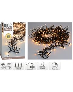 Maxi Cluster Kerstverlichting - 800 led - 12m - extra warm wit - Timer - Lichtfuncties - Geheugen - Buiten