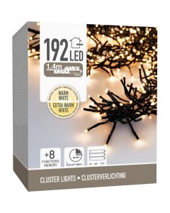 Clusterverlichting 192 led -  1.4m - two tone romantic - Batterij - Lichtfuncties - Geheugen - Timer