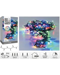 Kerstverlichting 80 led- 6m - multicolor - Timer - Lichtfuncties - Geheugen - Buiten
