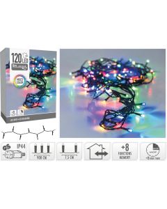 Kerstverlichting 120 led- 9m - multicolor - Timer - Lichtfuncties - Geheugen - Buiten