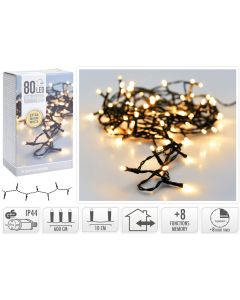 Kerstverlichting 80 led- 6m - extra warm wit - Timer - Lichtfuncties - Geheugen - Buiten