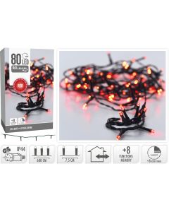 Kerstverlichting 80 led- 6m - rood - Timer - Lichtfuncties - Geheugen - Buiten