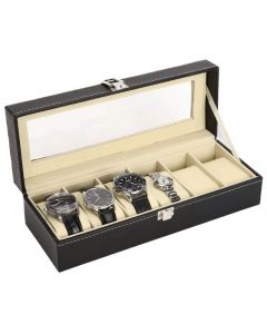 Horlogebox - voor 6 Horloges - Zwart