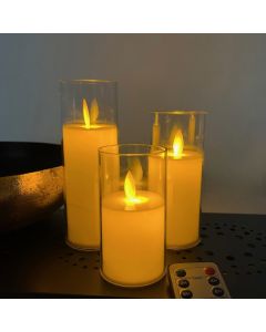 Led Kaars met Behuizing - bewegende vlam - batterijen meegeleverd - Afstandsbediening - set van 3