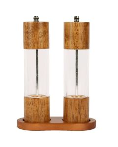 Pepermolen en Zoutmolen set - 21cm - Instelbare Maalgraad - Eikenhout