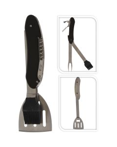 Barbecue Multitool RVS zwart - 5-in-1 multi gereedschap - inklapbaar - groot model 