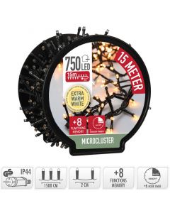 Micro Cluster met Haspel - 750 LED - 15 meter - met timer - extra warm wit 