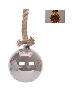 Glazen bal met 30 LED's - 15cm - jute touw 100cm