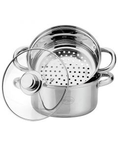 Stoompan 3.1 Liter - Rijst- en Groentestomer - 3-delig - Ø 20 cm - inductie - met glazen deksel